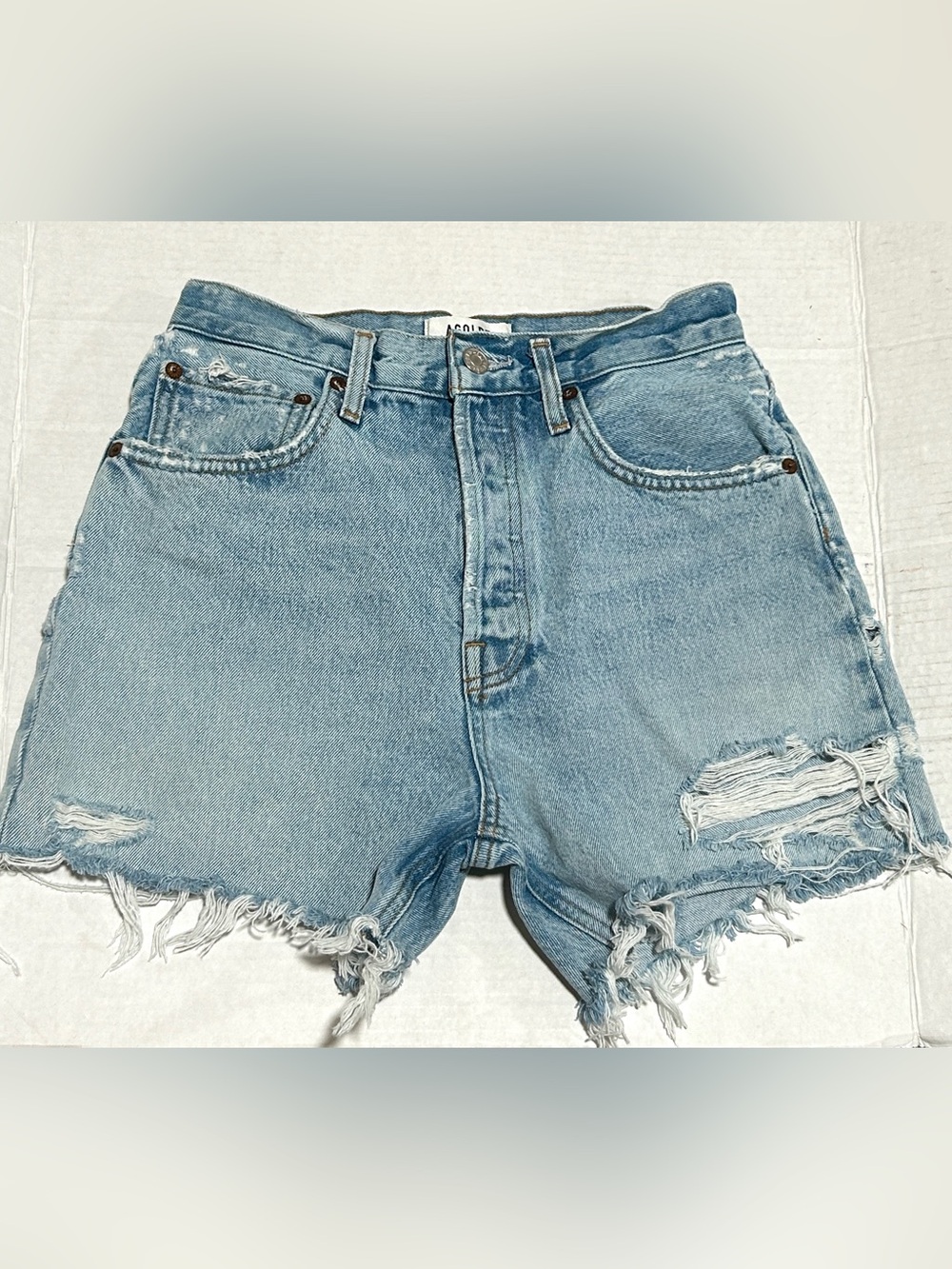 Agolde Vintage Light Blue Frayed Hem Denim Shorts